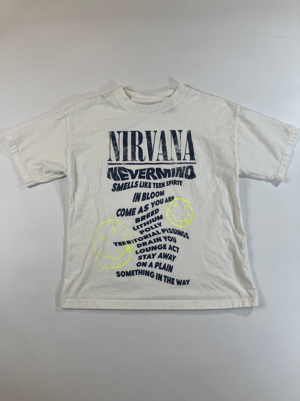 Zara Kids Nirvana Nevermind T Shirt 11-12 White Smiley Tracklist Band Tee 2024